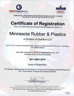ISO 14001:2015认证- Reynosa, Mexico